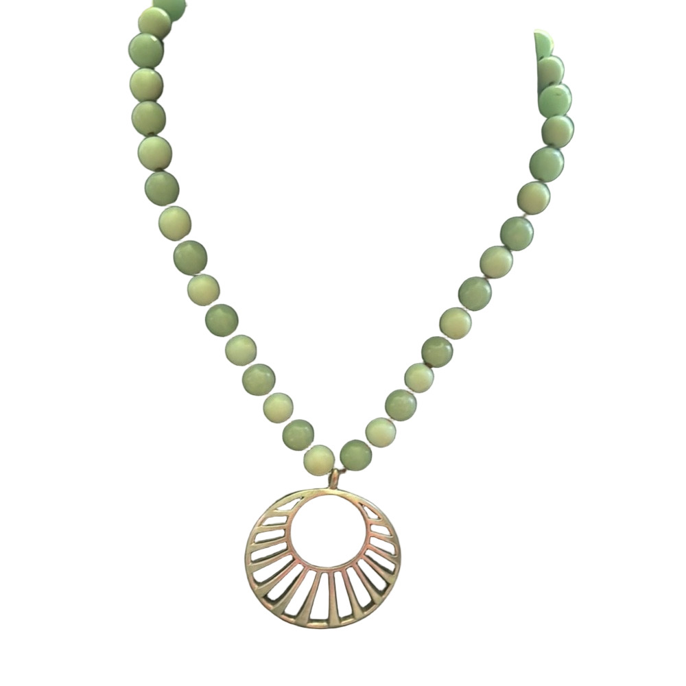 Necklace with Geometric Pendant - Kenneth Cole Green and Silver